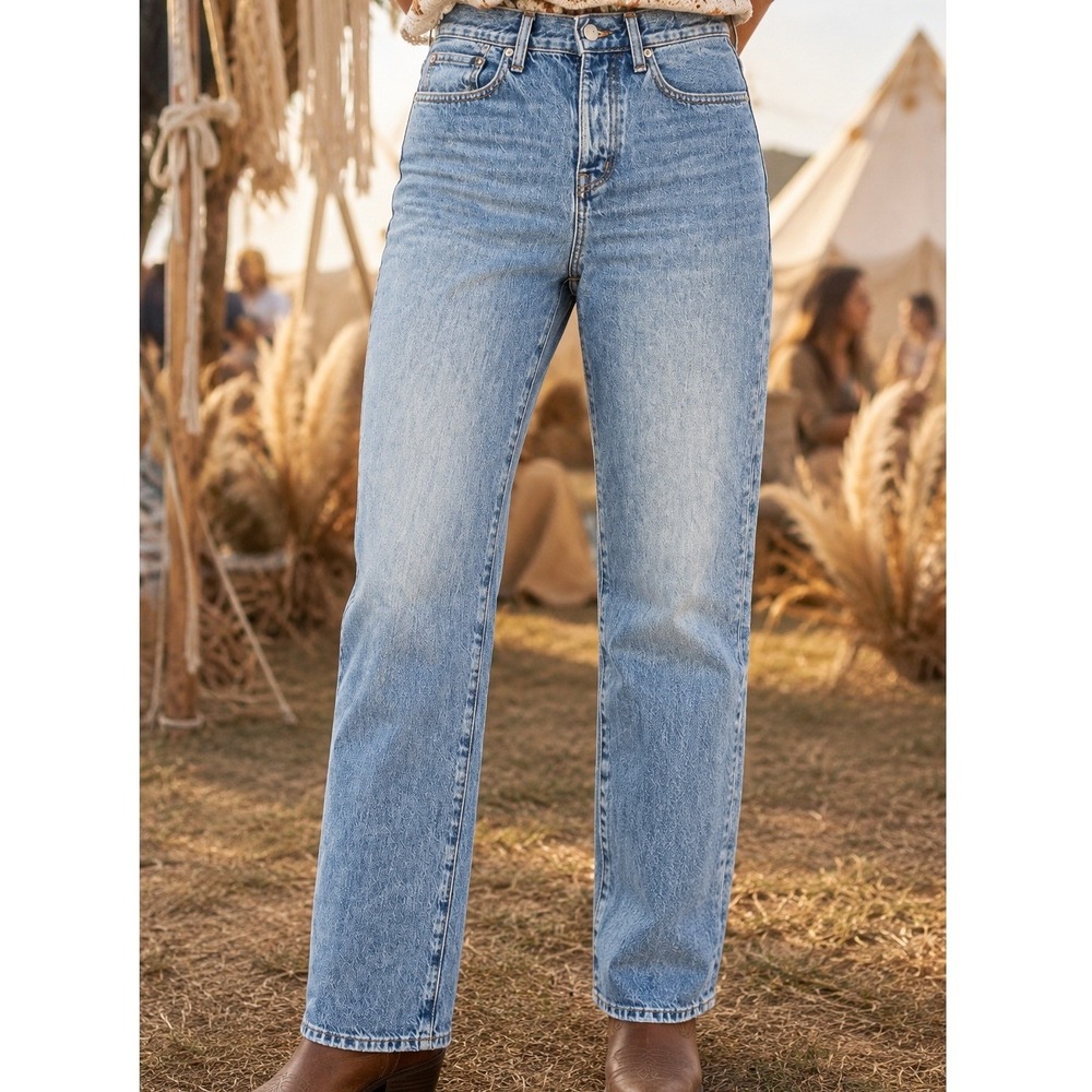 Madewell Low-Slung Straight Leg Jeans Blue 100% Cotton Size 26 Ankle Festival